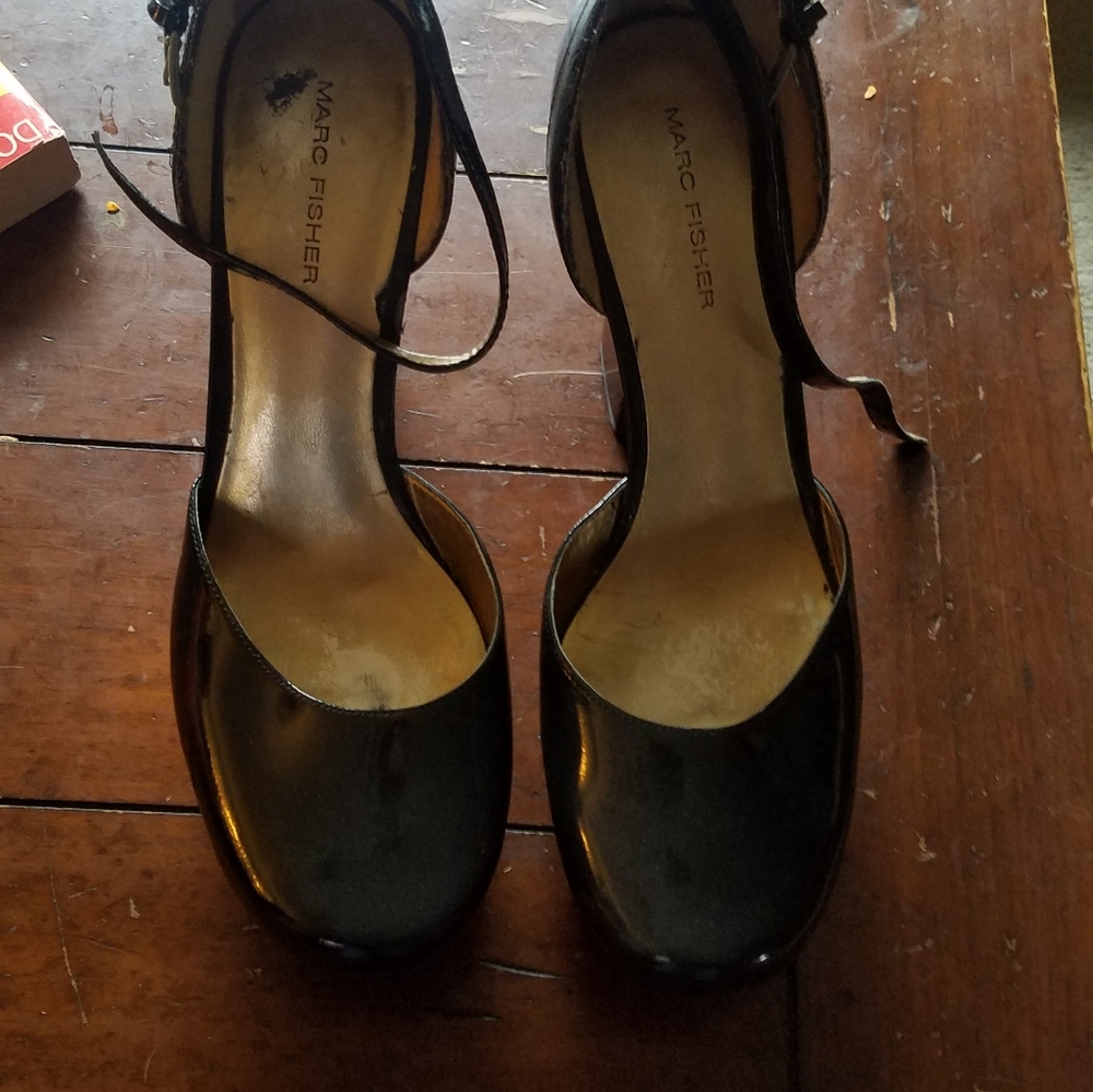 Black patent wedge strappy heels!